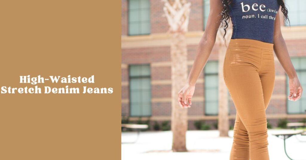 High waisted stretch denim jeans for capsule wardrobe